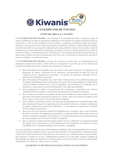 Caso Odebrecht: Club Kiwanis pide al Gobierno que investigue 'hasta las últimas consecuencias'