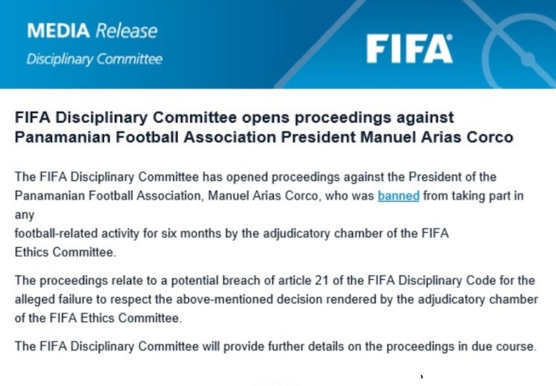 Comité Disciplinario de la FIFA abre procedimiento contra Manuel Arias, presidente de la Fepafut