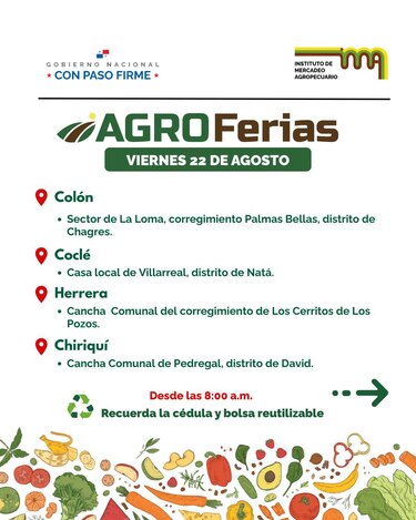 Agroferias del IMA se realizarán este 22 de agosto en varias provincias