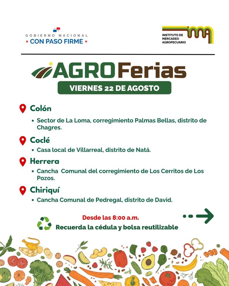 Agroferias del IMA se realizarán este 22 de agosto en varias provincias