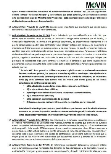 Movin presenta modificaciones al proyecto de reformas de la ley de contrataciones públicas