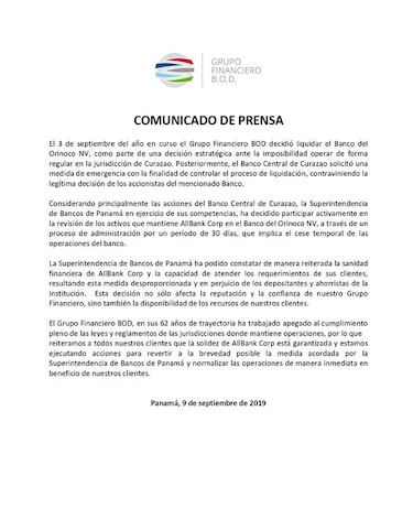 Superintendencia de Bancos toma control de AllBank