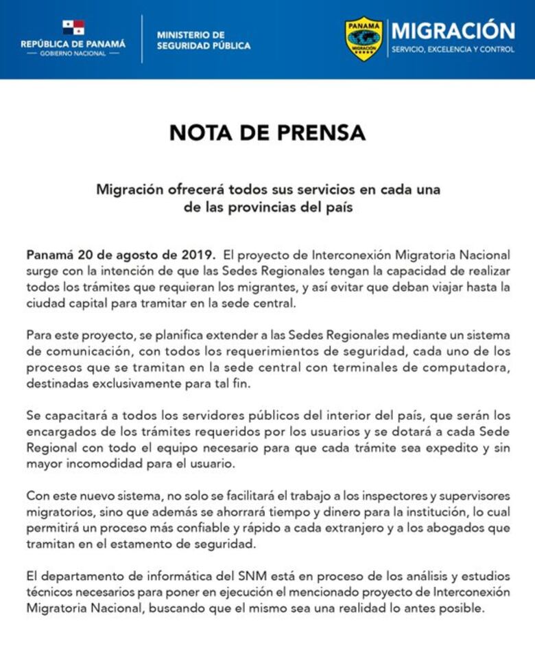 Migración ampliaría sus servicios en sedes regionales