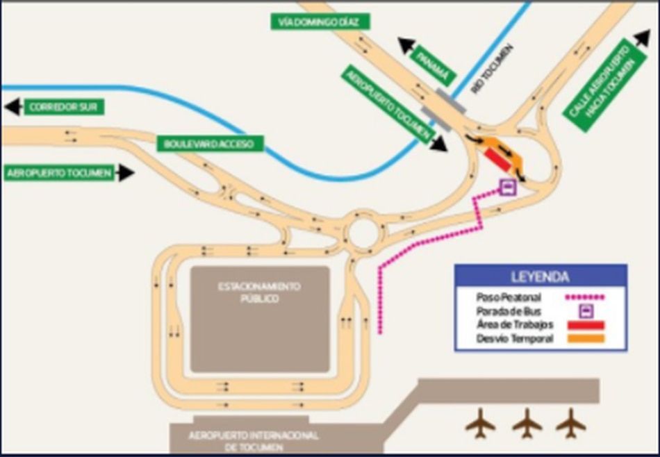 Desvío en la rotonda de la avenida Domingo Díaz frente al Aeropuerto de Tocumen
