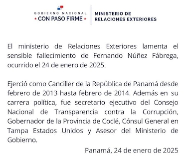 Fallece el excanciller Fernando Núñez Fábrega