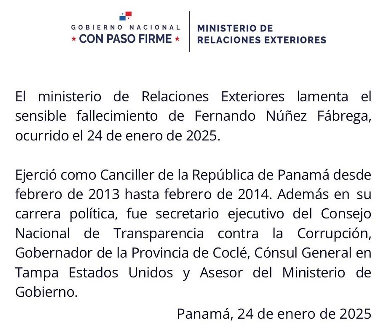 Fallece el excanciller Fernando Núñez Fábrega