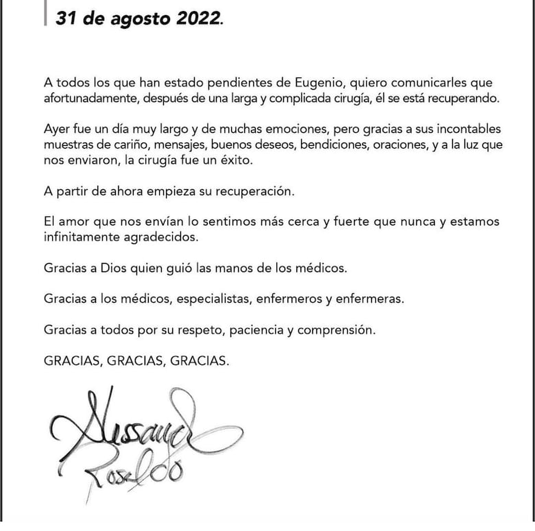 Actor Eugenio Derbez se recupera luego de una ‘larga y complicada cirugía’