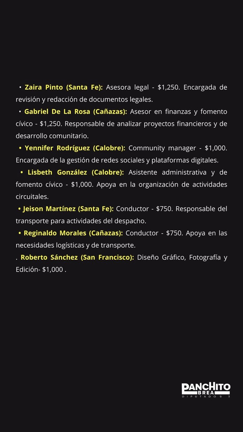 Diputado Brea responde a informe sobre gastos de planilla y detalla la composición de su equipo
