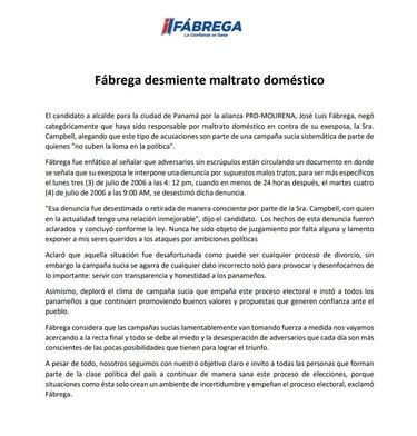 José Luis Fábrega desmiente caso de maltrato doméstico