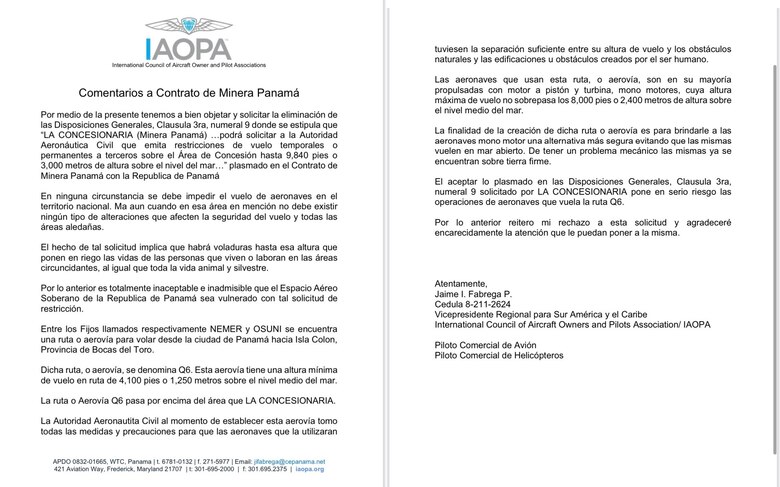 Organismo internacional de pilotos rechaza norma que restringiría vuelos sobre la mina de Donoso