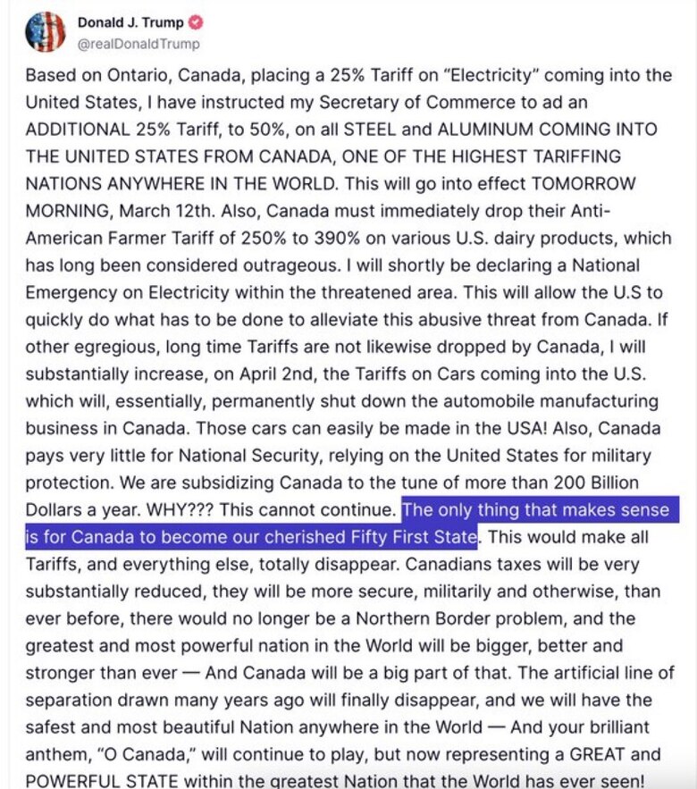 Donald Trump anuncia que duplicará los aranceles al acero y aluminio canadiense