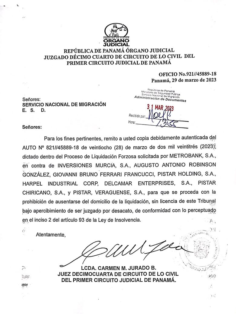 Una juez civil ordenó el impedimento de salida del país al gerente de la Zona Libre de Colón