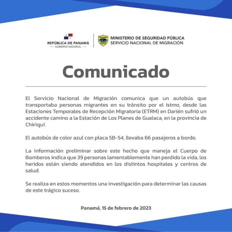 Sube a 39 la cifra de muertos tras accidente de bus con migrantes en Gualaca, Chiriquí