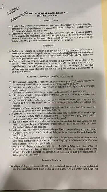 Asamblea cita al superintendente de Bancos para que responda cuestionario sobre el comportamiento de los bancos