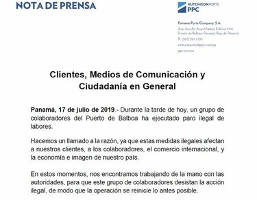 PPC dice que finalizó huelga en puerto de Balboa; trabajadores alegan que siguen negociando