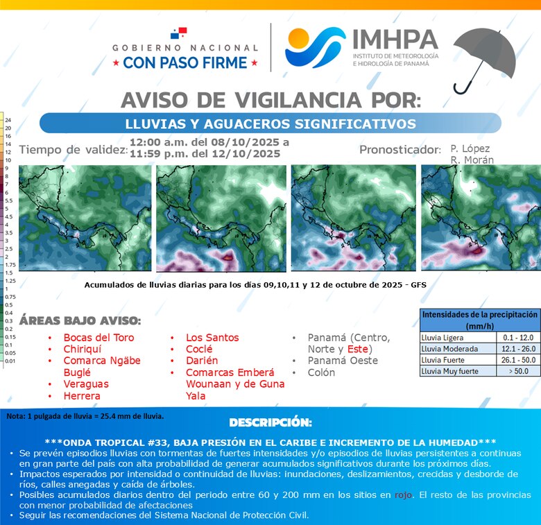 Onda tropical 33: emiten aviso de vigilancia por cinco días ante pronóstico de fuertes lluvias