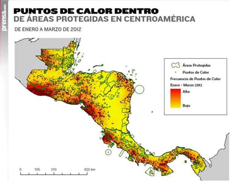 De enero a marzo de 2012, en Panamá se detectaron 819 puntos de calor