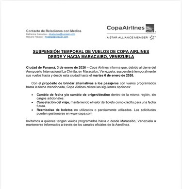 Tras los bombardeos, Estados Unidos prohíbe vuelos hacia Venezuela y aerolíneas suspenden operaciones