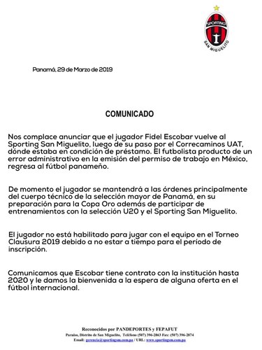Un error administrativo impide que Fidel Escobar siga en México
