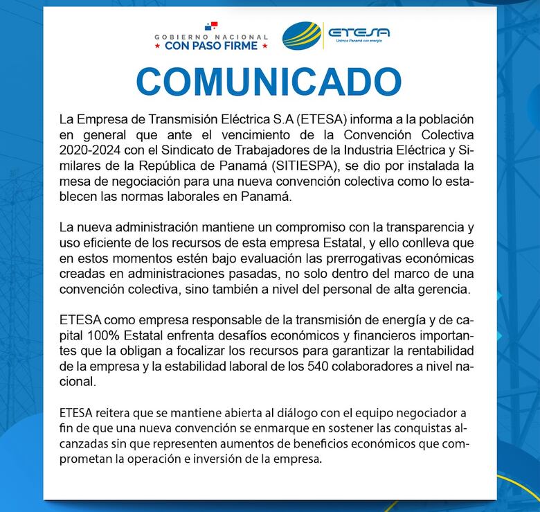 Etesa asegura que no aumentará los beneficios exigidos por el sindicato y evalúa las prerrogativas actuales