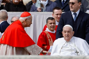 El papa aparece en la plaza de San Pedro para saludar a los fieles en el Domingo de Ramos
