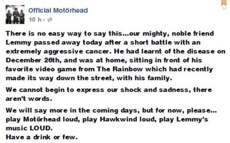 Muere Lemmy Kilmister, líder de la banda Motörhead