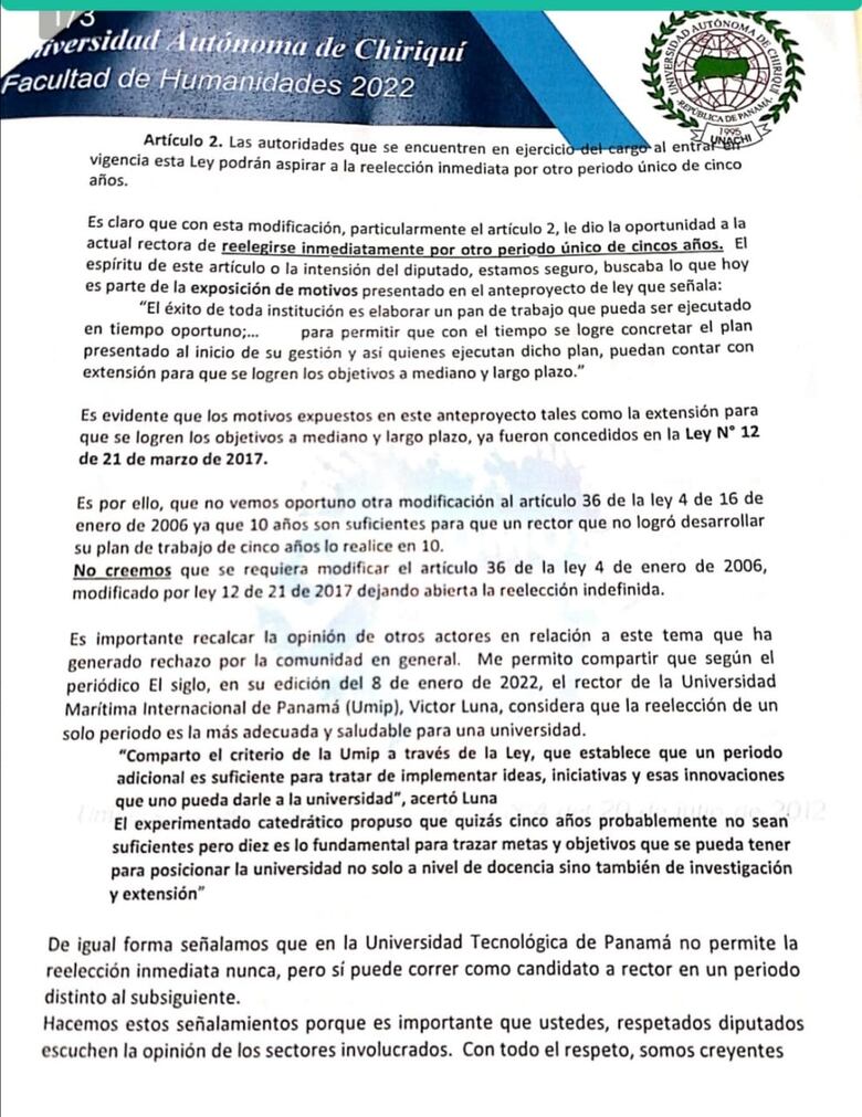 Rechazan iniciativa de ley que permitiría la reelección indefinida en la rectoría de la Unachi