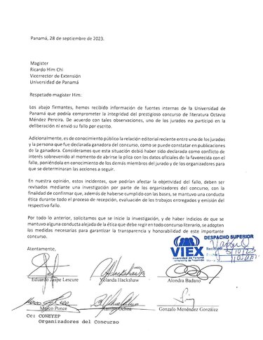 Piden a la Universidad de Panamá investigar supuestas irregularidades en el concurso literario Octavio Méndez Pereira