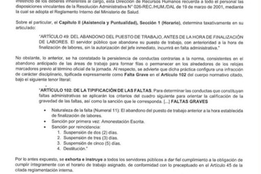 Minsa advierte sanciones y destitución por salir antes de finalizar la jornada laboral