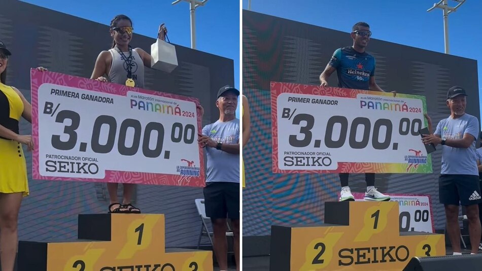 El panameño Jorge Castelblanco y la venezolana Egris Arias, ganadores del Maratón Internacional de Panamá