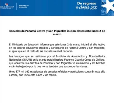 Meduca confirma que este lunes empieza el año lectivo 2020