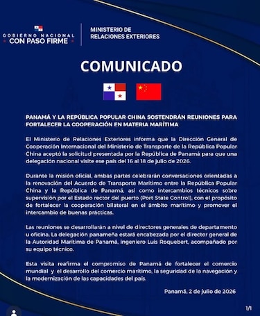 Delegación panameña viajará a China para abordar la detención de buques