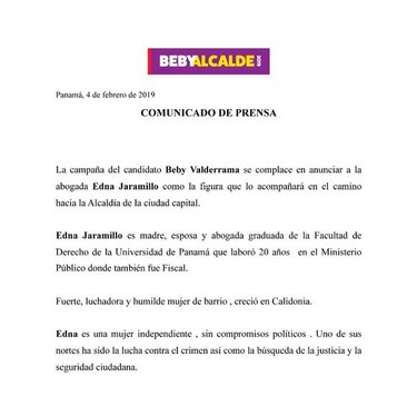 Edna Jaramillo es la candidata a vicealcaldesa de Adolfo 'Beby' Valderrama