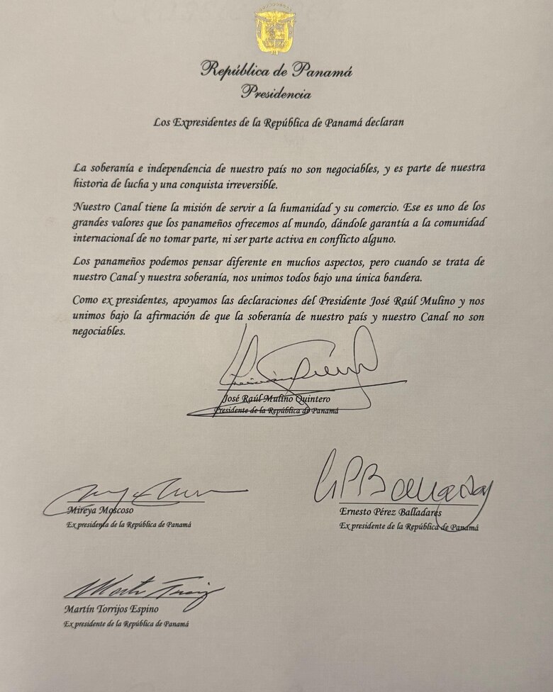 Mulino y exmandatarios panameños reafirman que la soberanía del país y del Canal de Panamá no son negociables