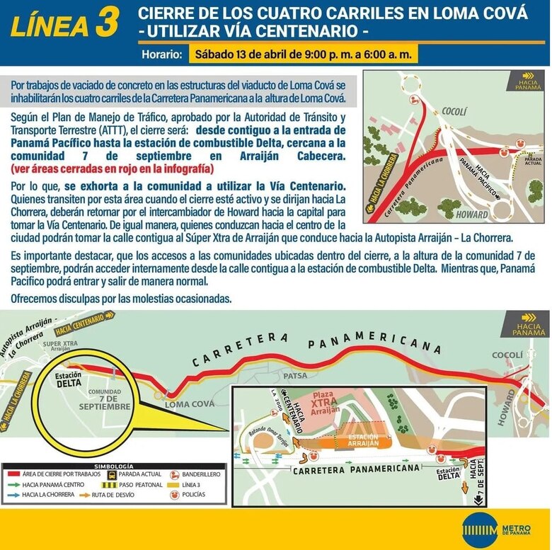 Anuncian cierre de los cuatro carriles en Loma Cová y piden utilizar la vía Centenario