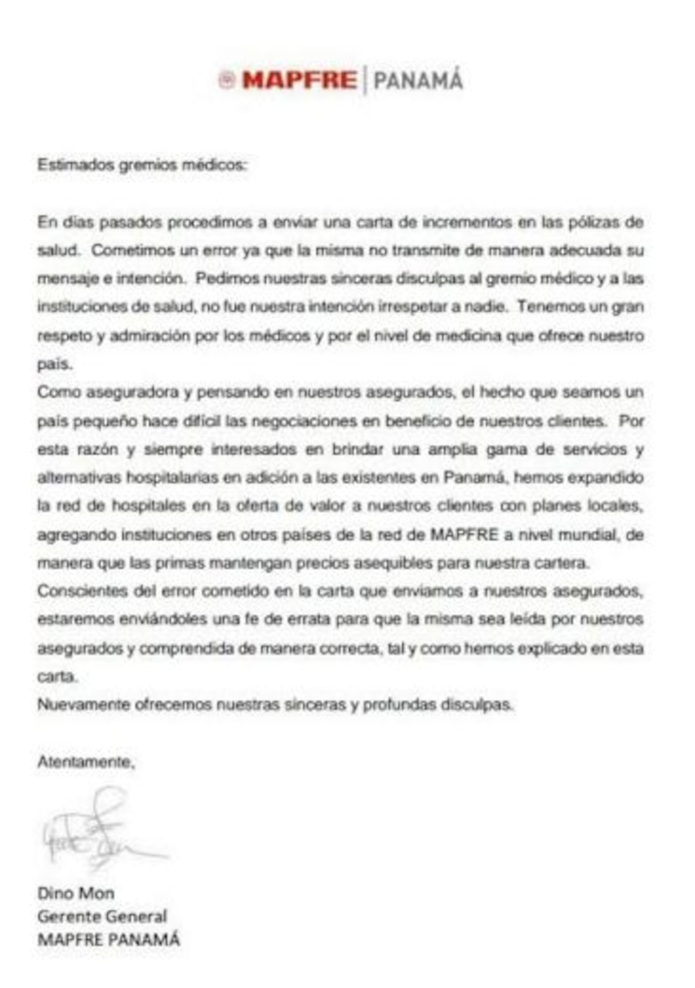 Ministerio de Salud solicita investigar a Seguros Mapfre por carta dirigida a sus clientes