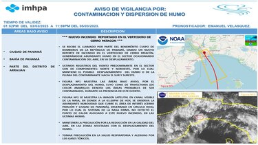 Bomberos controlan incendio en Cerro Patacón; emiten aviso de vigilancia por humo tóxico