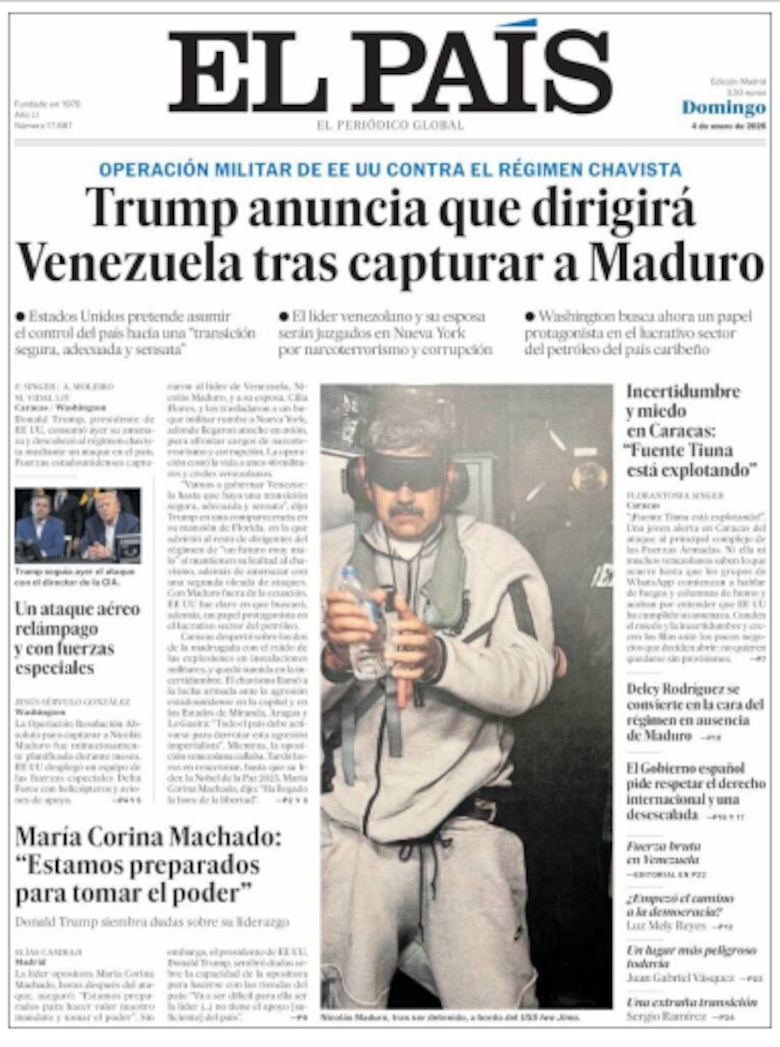 La foto de Nicolás Maduro esposado recorre el mundo tras su captura por Estados Unidos
