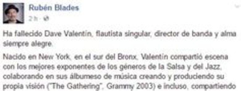 Fallece el flautista de 'jazz', Dave Valentín
