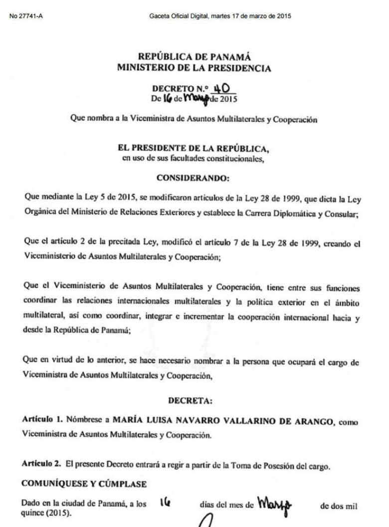 María Luisa Navarro Vallarino de Arango, nueva viceministra de Asuntos Multilaterales y Cooperación