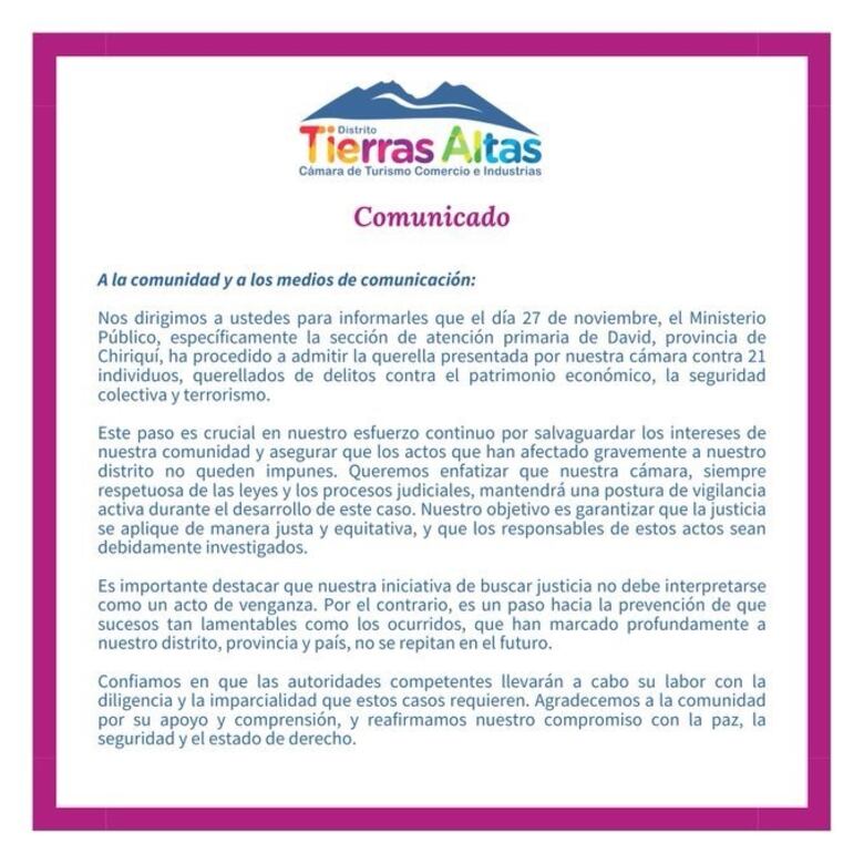 Admiten denuncia contra 21 personas que lideraron cierres en Tierras Altas