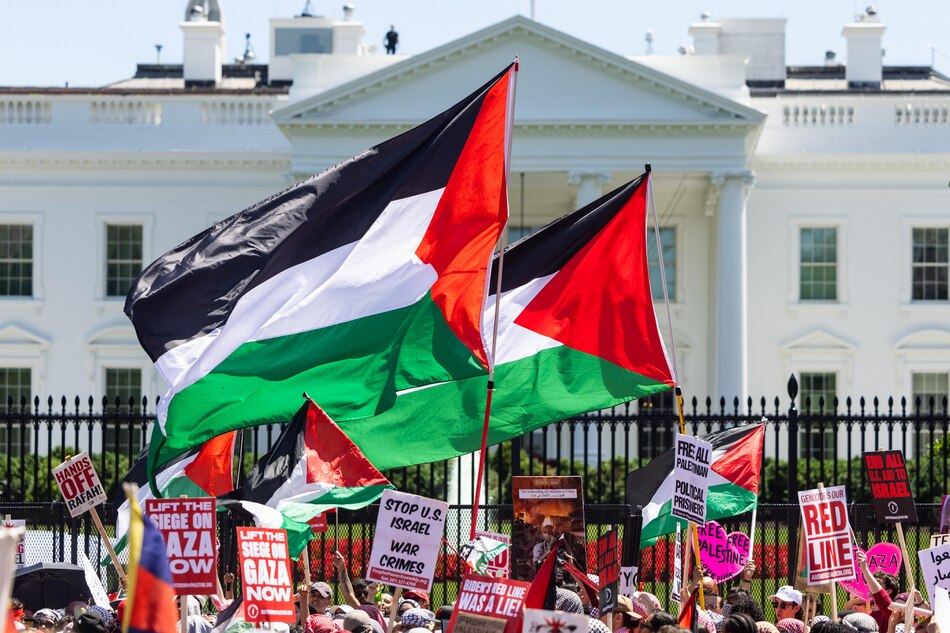Protesta propalestina rodea la Casa Blanca con una ‘línea roja del pueblo’