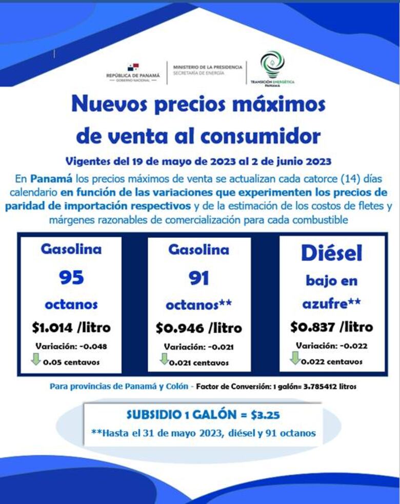 Bajan los precios de las gasolinas desde este viernes 19 de mayo