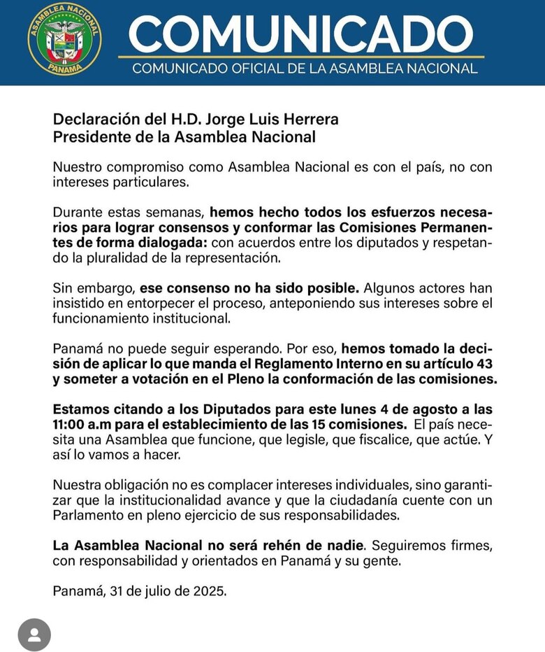 Diputado Jorge Herrera denuncia trabas en Asamblea Nacional y convoca votación para integrar comisiones