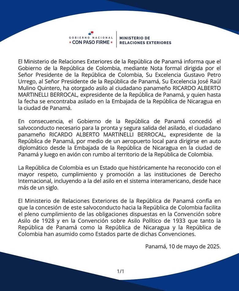 Ricardo Martinelli abandona la embajada de Nicaragua y llega a Colombia; ‘Feliz y contento’, dijo