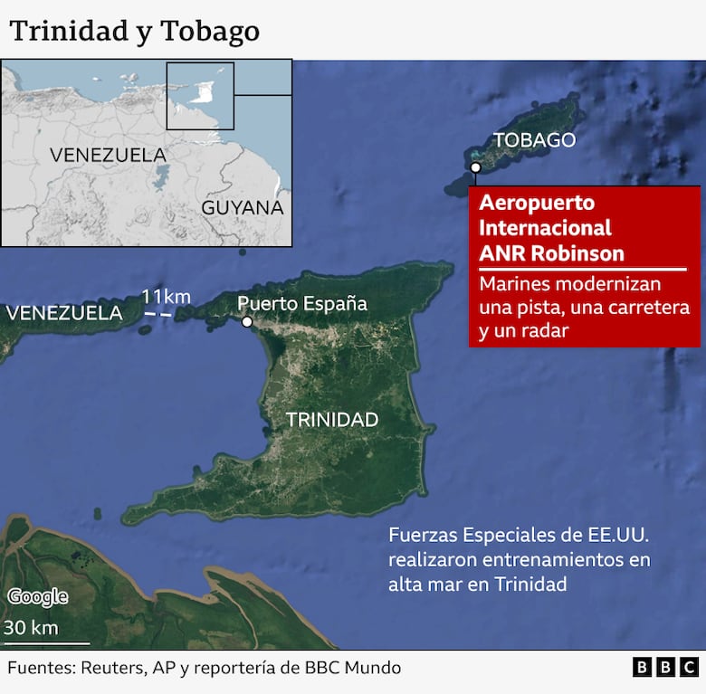 Los mapas que muestran las islas caribeñas que están ayudando a Estados Unidos en sus operaciones militares contra lanchas de Venezuela