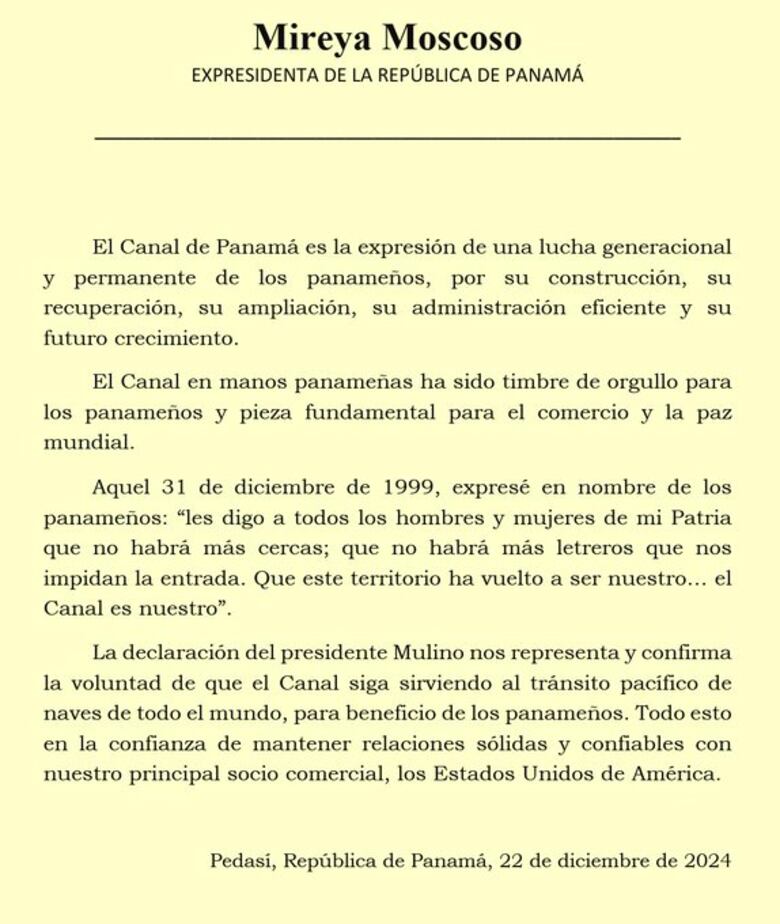 Expresidentes de Panamá cierran filas ante declaraciones de Trump sobre el Canal