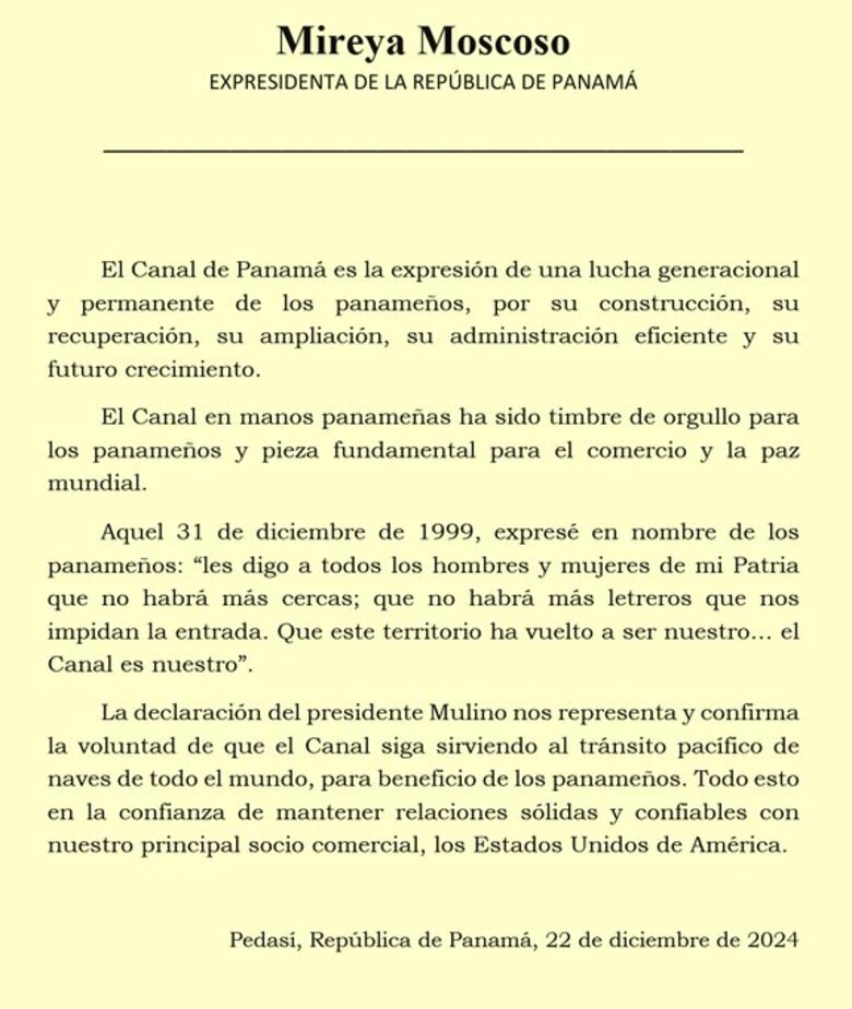Expresidentes de Panamá cierran filas ante declaraciones de Trump sobre el Canal