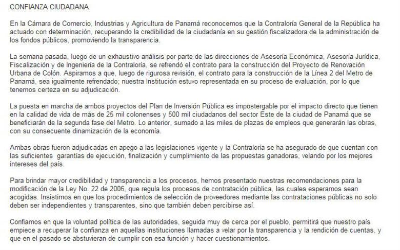 Cámara de Comercio pide refrendo del contrato de la Línea 2 del Metro