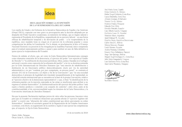 Expresidentes piden a la OEA sopesar la suspensión de la vicepresidenta de Ecuador